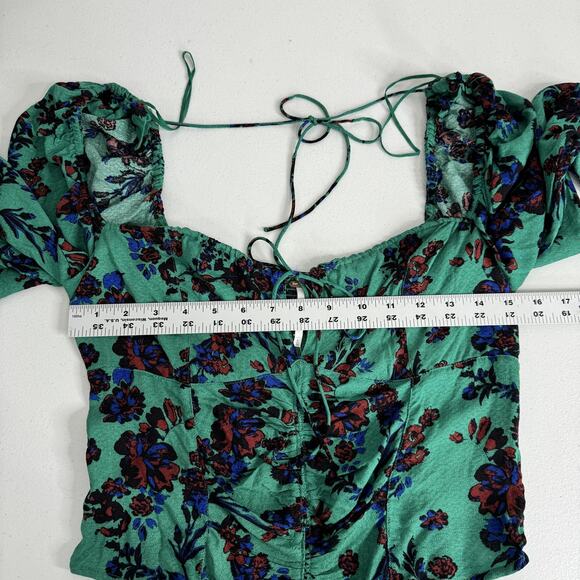 Free People Hilary Printed Top Womens Medium Green Boho Floral Peasant Crop - Picture 11 of 15
